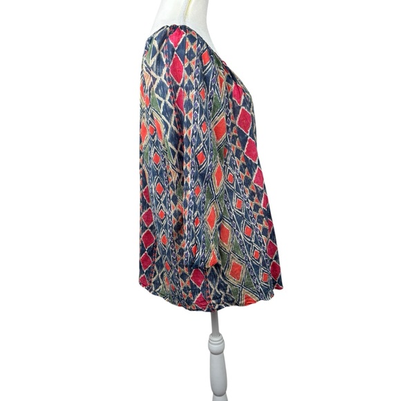 Chaps women’s top size 1X geometric boho pleated summer resort wear vacation - Picture 4 of 14